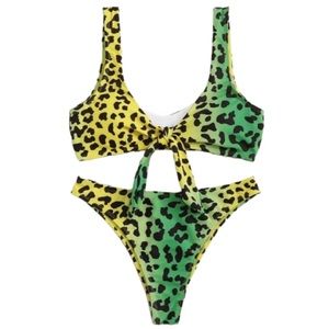 Green & yellow leopard print bikini set NWOT